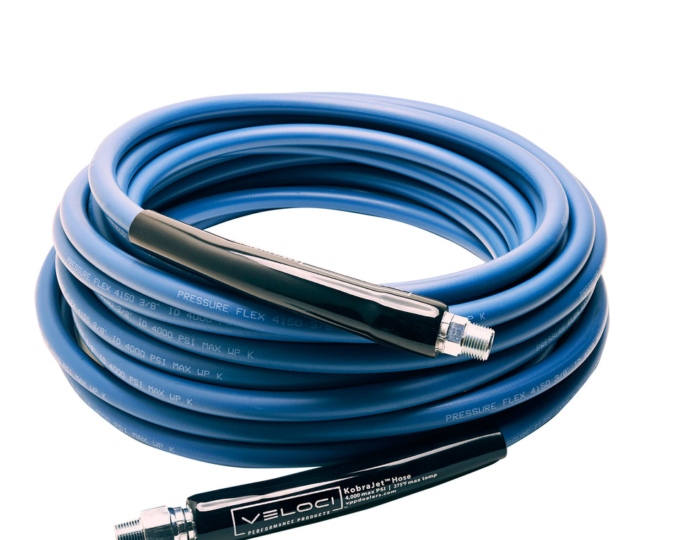 3/8" Kobrajet Smooth Blue Hose, 4300 PSI, 50 FT, Non-Marked, Swivel and Fixed