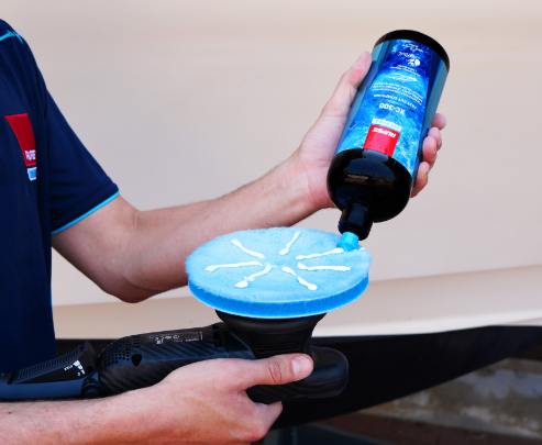 RUPES Marine XC-300 Fast Cut Compound applied to a foam pad