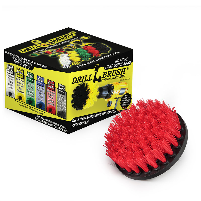 Drillbrush 4-inch red stiff brush with retail packaging