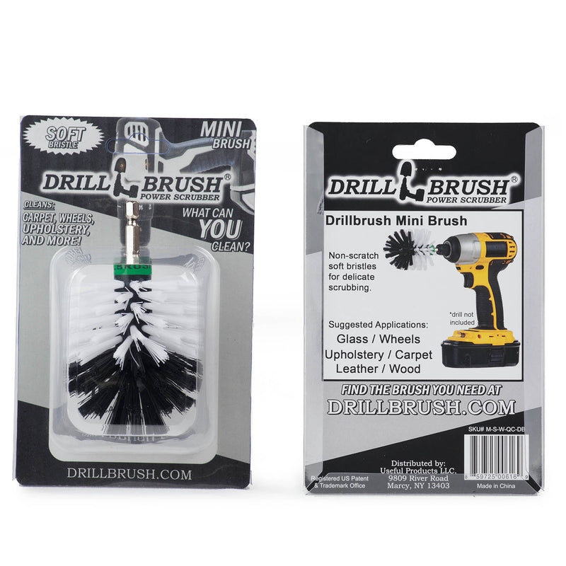 Drillbrush mini white soft bullet-shaped brush in retail packaging